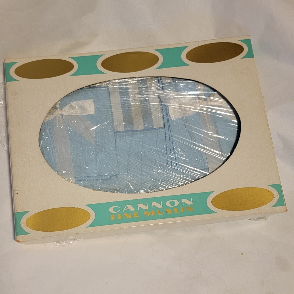 1940-50s NOS CANNON Cotton Blue Stripe FULL Sheet Set 2 Pillow Cases VTG